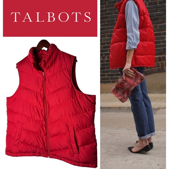 Talbots Puffer Puffy Vest Sz 2X 3X 20W 22W Red Down Filled Outerwear Zip - Picture 1 of 7